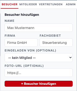 Formular: Besucher hinzufügen