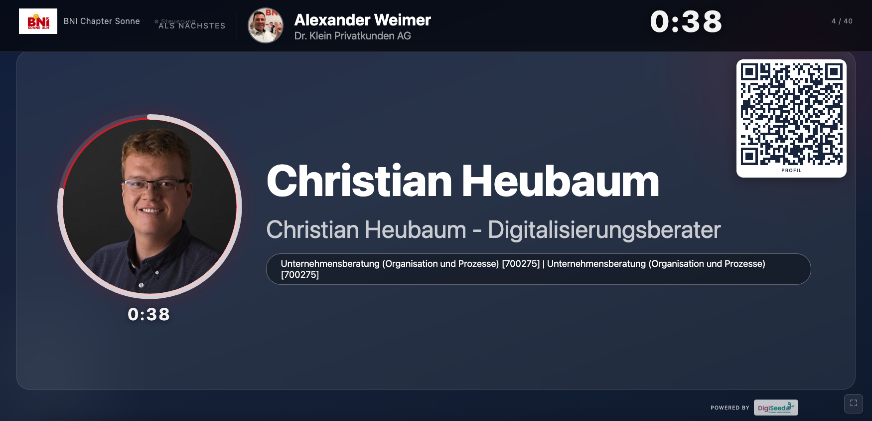 Display-Ansicht mit laufendem Timer
