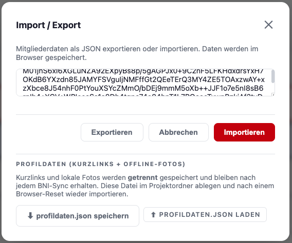 Modal: Import / Export