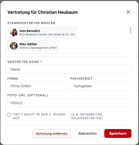 Modal: Vertretung für Mitglied erfassen