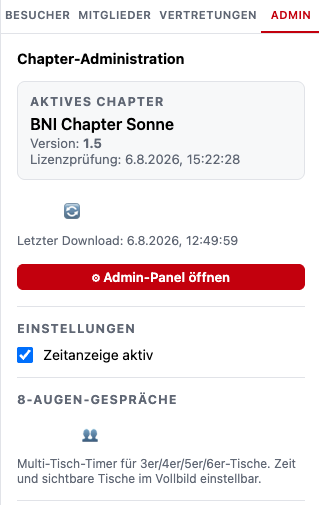 Admin-Sidebar mit Zeitanzeige-Checkbox